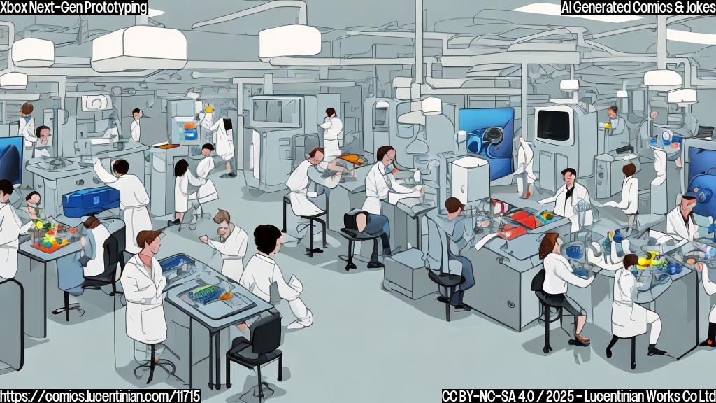 Plain color cartoon style image of a group of people wearing lab coats inside a high-tech laboratory filled with computers and electronic equipment. In the middle of the lab, there's a large camping tent. The people are looking at the tent with curious expressions.