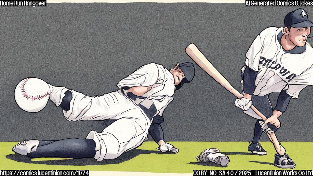 A cartoon image showing a baseball player lying on a baseball field, snoring loudly. A baseball bat rests next to him. The background is a simple, solid color, perhaps light green or blue. The style is plain and childish.