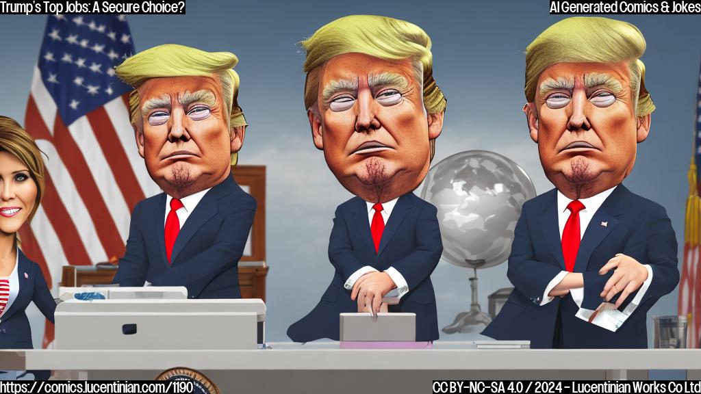 A cartoon of a man (Donald Trump) sitting behind a large desk, with a secretary's desk in front of him. The secretary (Marco Rubio and Kristi Noem) are standing next to the desk, looking professional and serious. There is a globe on the wall in the background. The color palette should be neutral, with shades of blue and gray dominating the scene.