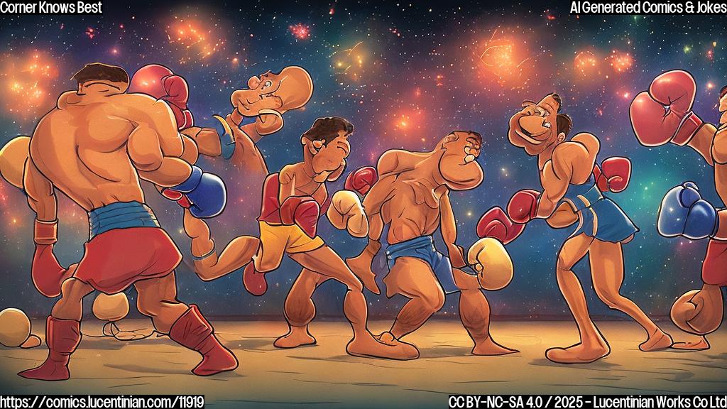A cartoon-style image of a boxing ring. One fighter is visibly dazed with stars circling his head. His cornerman, a burly man with a concerned expression, is throwing a white towel into the ring. The canvas has the words "GAME OVER" faintly written on it. The scene is depicted in plain, solid colors.