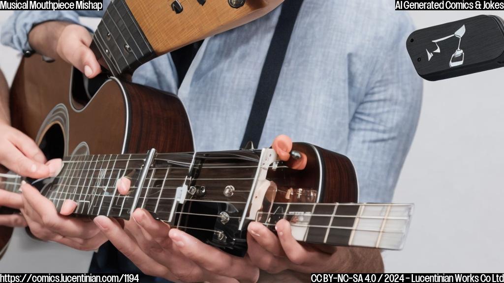 A musical instrument with a built-in USB-C port that resembles a talking device, plugged into an ordinary guitar.