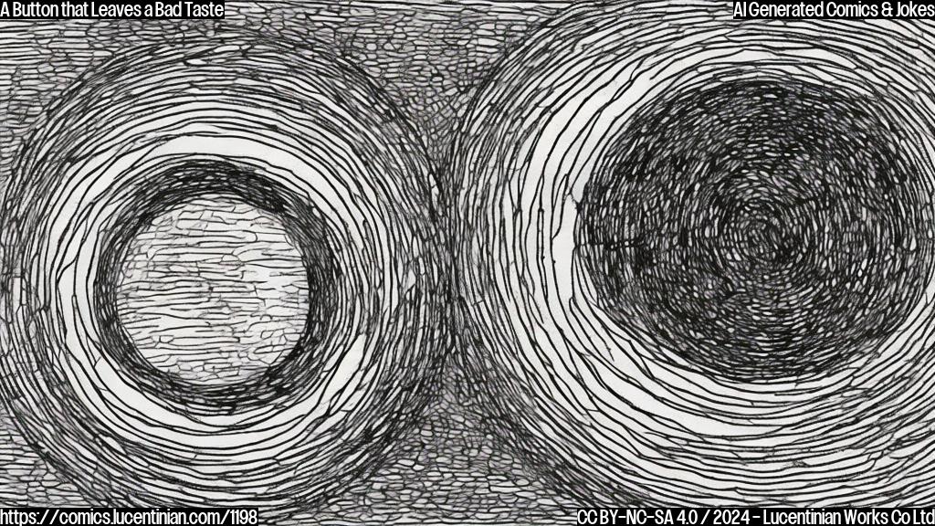 Draw a cartoon of a miniature circle with a small, raised rectangle on top that has a slight indent. The indentation has two tiny dots and a faint line connecting it to the circle, with a subtle smile on its surface.