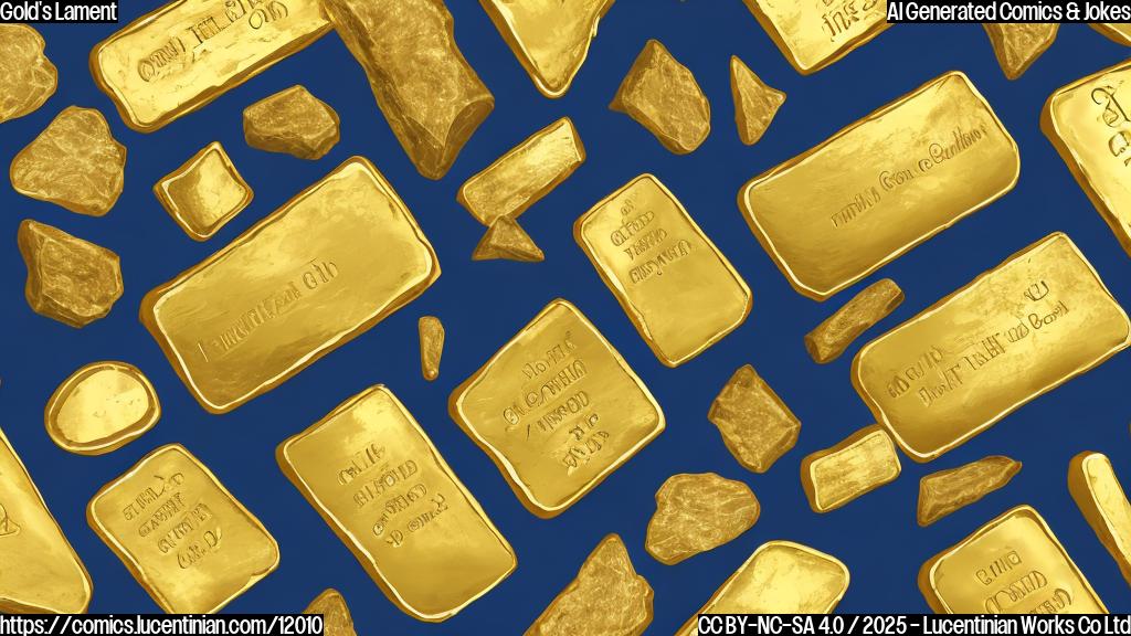 A single, sad-looking gold bar with teary eyes. The background is a simple, plain blue. Cartoon style.