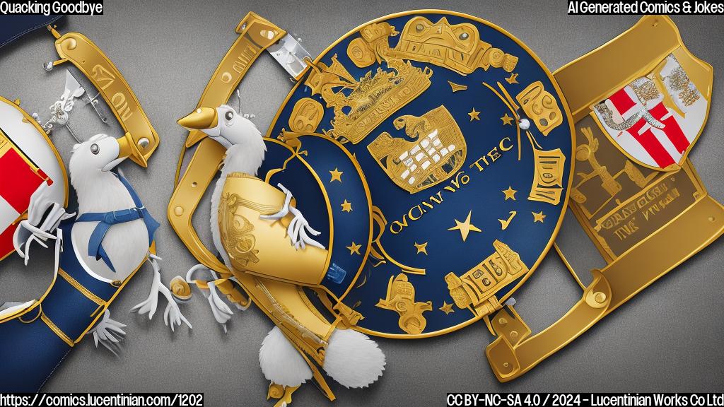 A cartoon of two luxury suitcase handles (one from Coach and one from Michael Kors) standing in front of a "FTC" shield, both handles looking frustrated and "quacking" at each other. One handle has its handle partially "unzipped" to reveal a regulatory document peeking out.