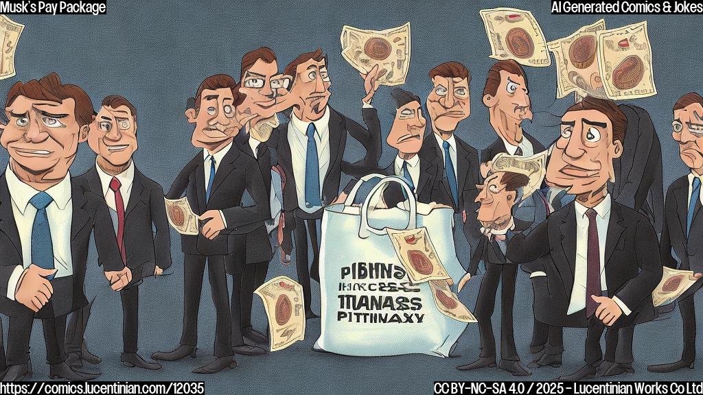Cartoon style image of a generic CEO with messy brown hair pointing angrily at a group of shadowy figures labeled "Proxy Firms". A giant bag with a dollar sign on it is being pulled away from the CEO by the shadowy figures. The background is plain light blue.