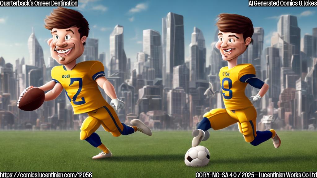 A cartoon-style image featuring a determined football player wearing a neutral colored jersey. The background shows a simplistic cityscape with blocky buildings and a field of green grass. A large chunk of cheese sits prominently in the foreground. All elements are rendered in flat, vibrant colors with no shading or gradients.