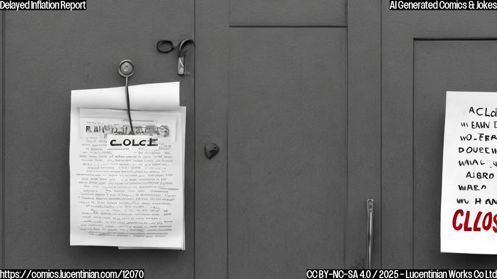 A sad looking document with a dollar sign on it, standing outside a closed government building with "Closed" sign on the door, plain color cartoon style.