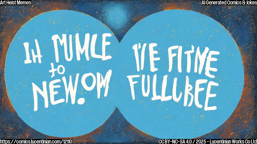 A cartoon style image of a plain blue background with a painting floating in the center. The painting has a speech bubble coming from it with the text "I'm famous now!".