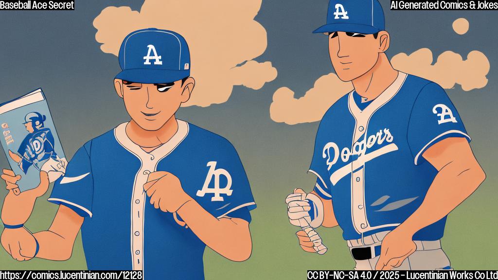 A cartoon style image with a baseball player in a dodger-like uniform signaling to a crowd of blue bird-like characters to be quiet, with a book in his hand. Plain background.