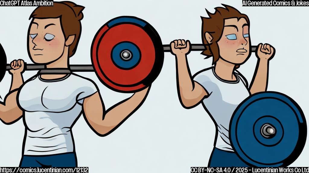 A cartoon style image of a weightlifter wearing a browser logo t-shirt struggling to lift a barbell loaded with books, with another weightlifter in a sleeker browser logo t-shirt easily lifting a heavier barbell, against a plain light blue background.