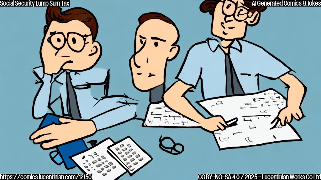 A cartoon image of a person sitting at a desk with a calculator and a large check, looking stressed and holding their head. The background is a plain light blue.