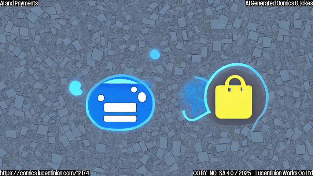 A simple, plain-color cartoon depicting a sad-looking blue digital wallet icon with a crack in its side next to a grey AI chatbot icon with a speech bubble saying "Processing...". Both are on a light yellow background.