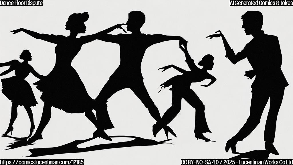 A plain color cartoon style image depicting a silhouette of a dancing couple on a stage. One figure, representing the seasoned dancer, is pointing critically with a raised eyebrow, while the other figure, representing the new pro, looks deflated. The stage is minimalist, with only a spotlight visible.