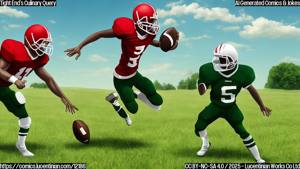 Cartoon style image of a green field with a brown American football. A stick figure wearing a red shirt and helmet is next to the football.