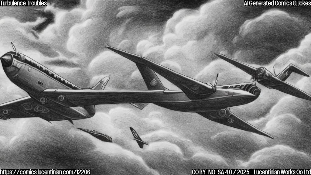 A cartoon style drawing of a sad looking airplane with raindrops on its wings, flying away from a swirling, angry looking hurricane cloud. Both the plane and the hurricane are plain colored.