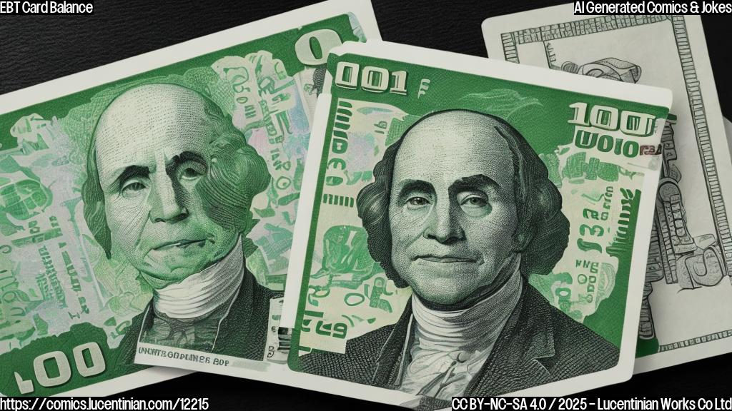 Draw a plain color cartoon style picture of a green EBT card with a small pile of money next to it. The card is smiling calmly.