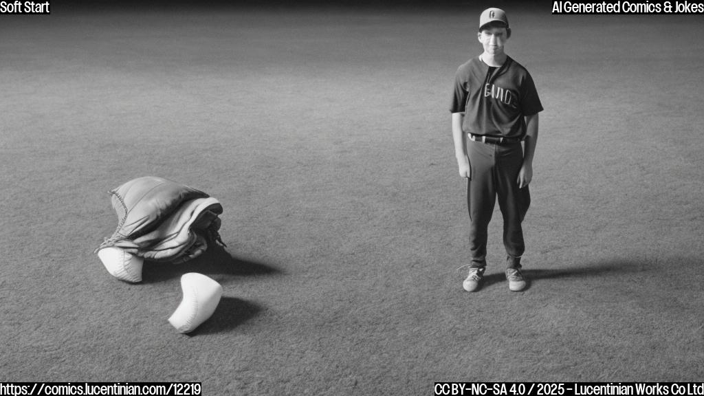 A tired baseball player with a worn-out expression holding a small pillow, standing on a baseball diamond at night, under a stadium light. The pillow is slightly visible next to him.