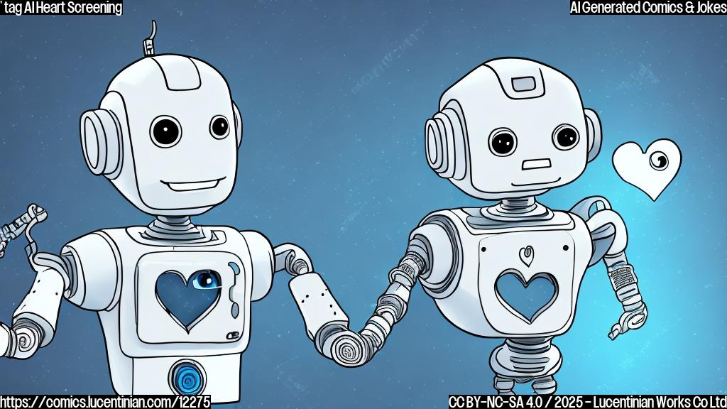 ' tag a plain color cartoon style picture of a friendly looking robot wearing a smartwatch, with a heart symbol on the watch face. The background is a light blue.