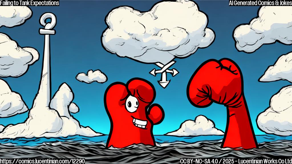 Draw a cartoon of a disappointed face with a boxing glove, surrounded by a sinking anchor and a TV screen displaying a red "X" mark, with a cloud in the background labeled "Netflix".