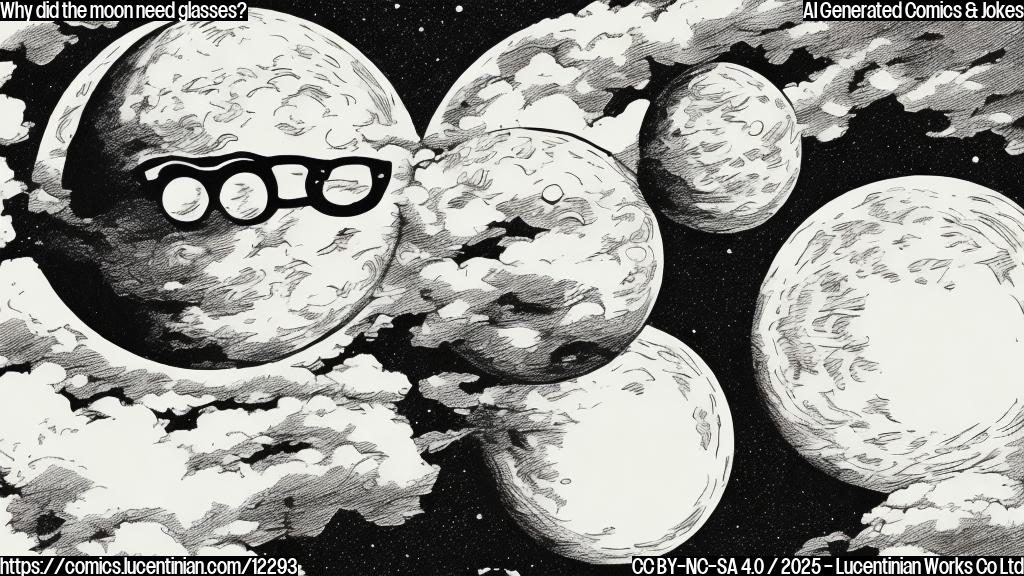 A plain color cartoon style picture of a large, round moon wearing oversized glasses. The moon has a slightly worried expression. Simple, bold lines, light background.
