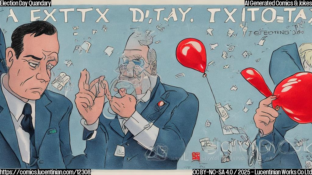 A light blue cartoon calendar with a worried expression. The date displayed is "Election Day 2025". A large red "X" hovers ominously above it.