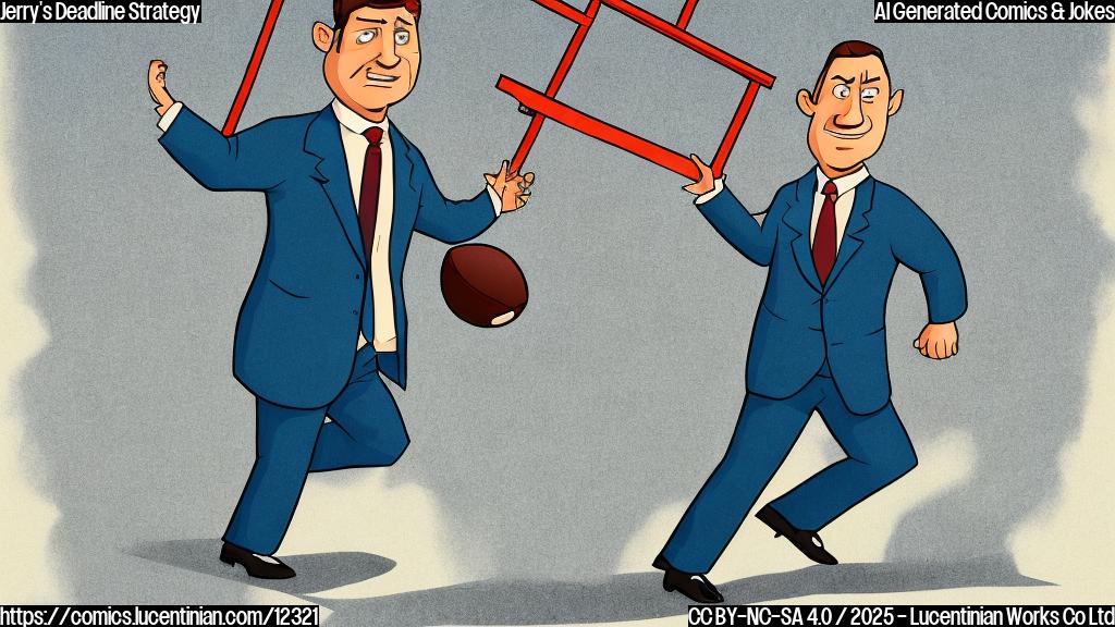 A cartoon image of a football team owner, depicted as a middle-aged man in a business suit, carrying a large ladder towards a football stadium. The stadium has giant screens displaying high viewership numbers. The background is a plain, light blue color. The style should be simple and cartoonish, with bold outlines and flat colors.