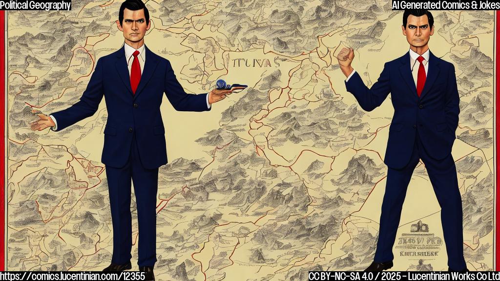 Plain color cartoon style. A man with slicked-back dark hair wearing a navy suit and a determined expression, standing in front of a Texas state map with a large red crayon in his hand, looking mischievous. The map is partially redrawn in a wavy, exaggerated way.