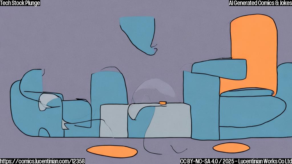 A sad, blue, abstract shape representing a tech stock, crying on a therapist's couch. The couch is orange. The background is light grey. Cartoon style, plain color.
