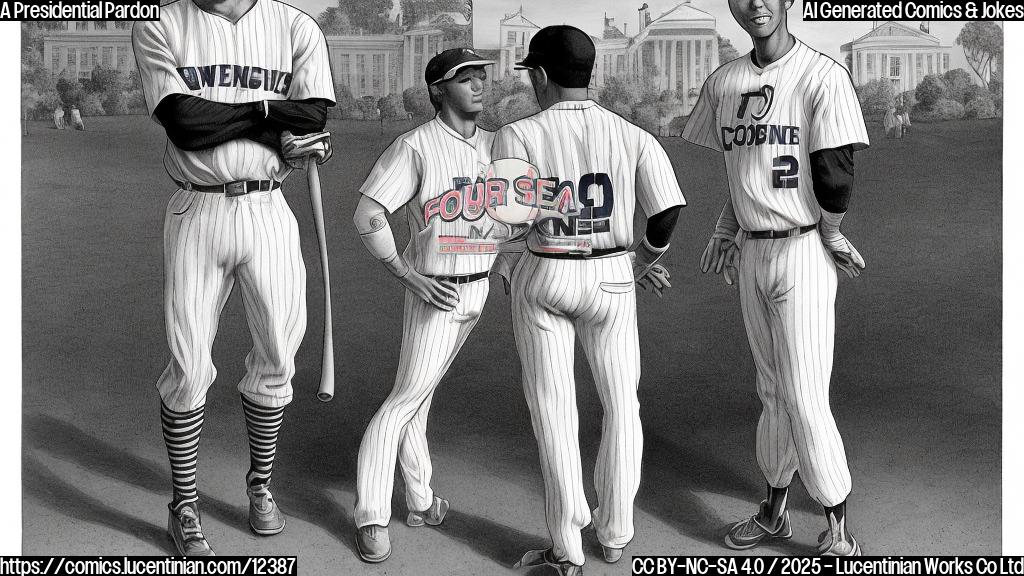 A cartoon image of a baseball player with a worried expression standing in front of the White House. The player is wearing a generic baseball uniform with a number on the back. The White House is drawn in a simple, cartoon style with exaggerated features. The background is a plain, light blue color.