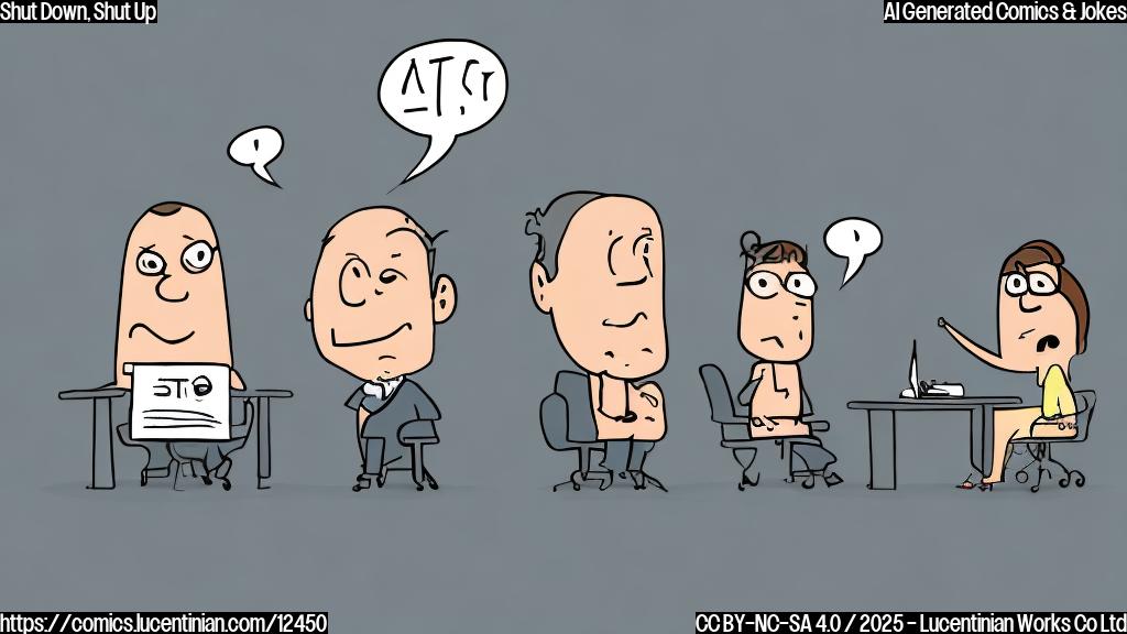 Draw a simple cartoon of two people sitting next to each other at a desk, with one person holding a stock certificate and looking excited, while the other person is wearing a "Flush" t-shirt and looks worried.