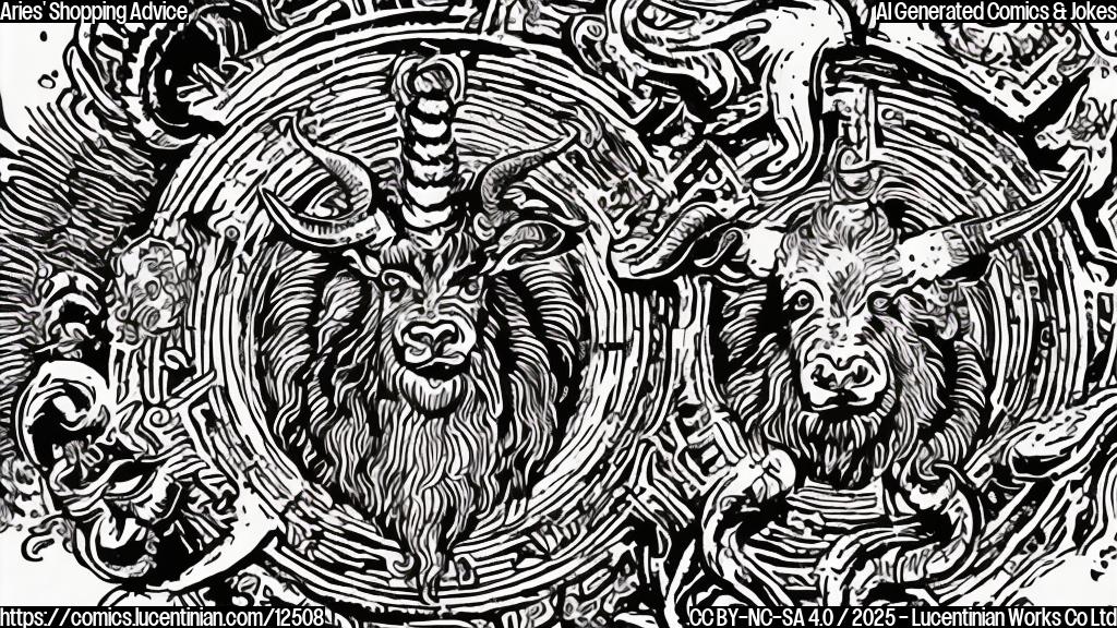 a simple, cartoon-style image with a red background. In the center, there's a stylized ram with curly horns, representing Aries, holding an oversized telescope and looking confused. A speech bubble above the ram says "Oops!".