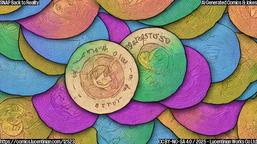 a simple cartoon style picture of a stack of food stamps with a pause symbol overlaid on it, all in pastel colors
