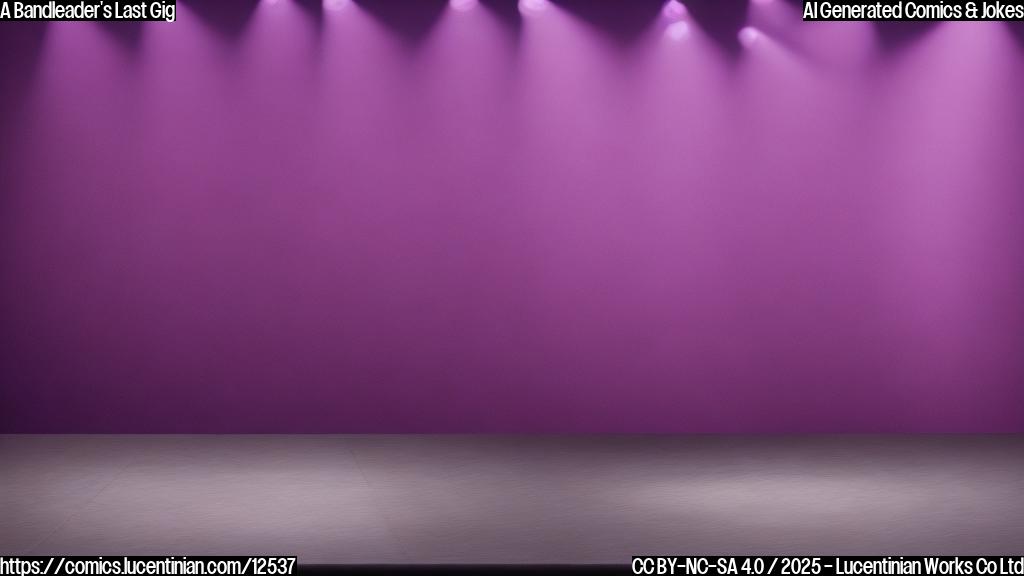 A single spotlight shines on an empty conductor's stand on a stage. The background is a dark purple. Cartoon style, plain colors.