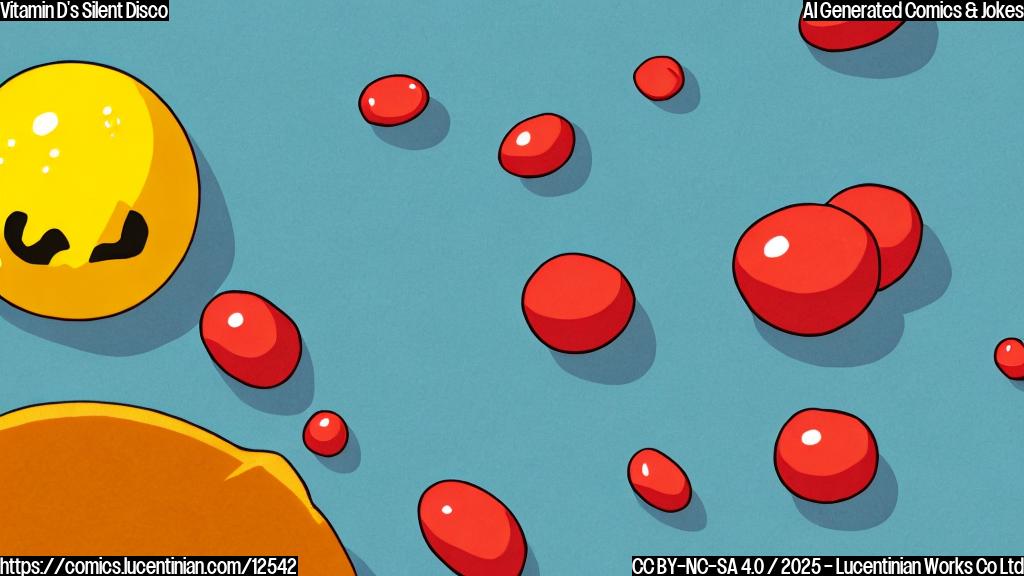 Cartoon image, a sad, small, yellow pill with a tiny sun hat looking dejected, next to a grumpy looking red artery clogged with white blobs, all against a light blue background. Simple shapes, plain colors.