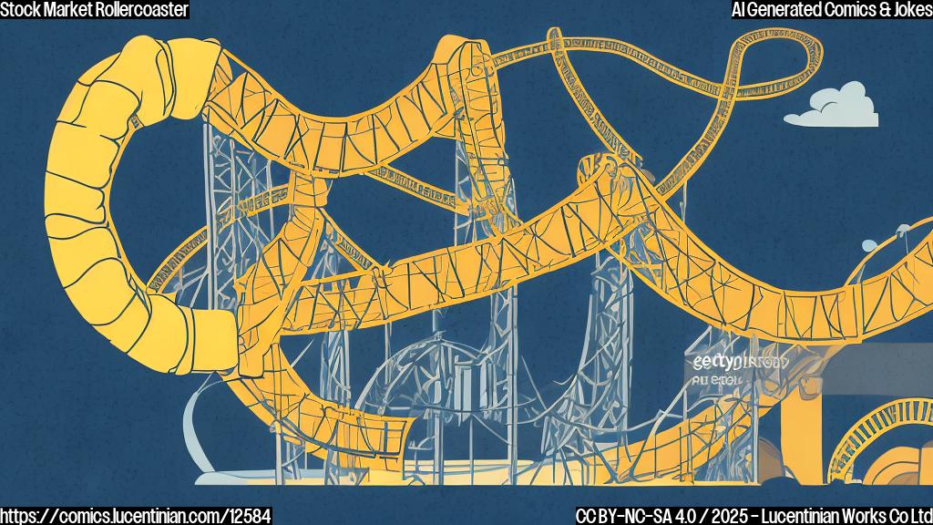 A plain color cartoon style image depicting a sad investor with a downturned mouth looking at a rollercoaster representing the stock market. The rollercoaster is sharply going down.