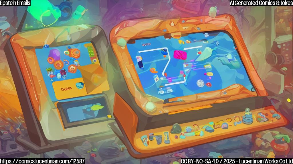 A digital tablet with an email app open on the screen. On the background, a Whack-A-Mole game machine in cartoon style. The colors are plain and bright.
