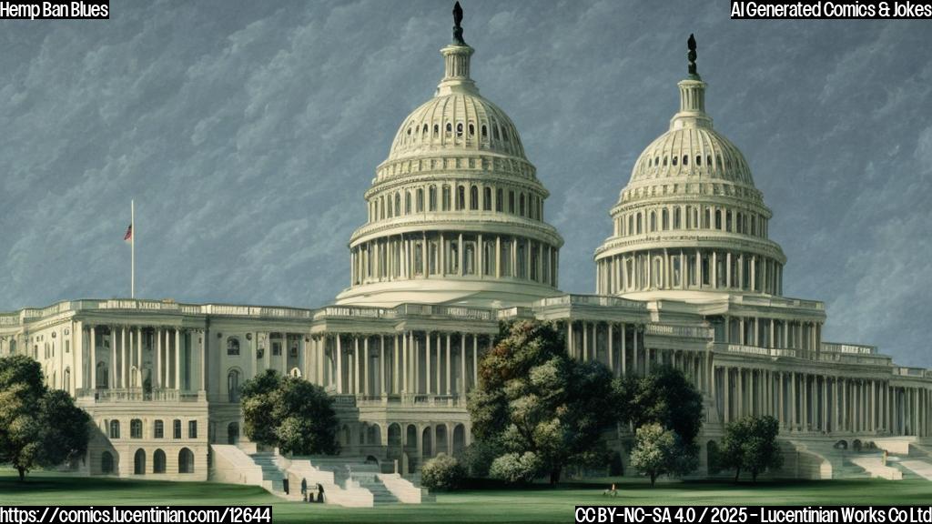 A cartoon image of the U.S. Capitol building looking droopy and wilted, colored in dull green. Tiny figures in suits are lounging around it, appearing extremely relaxed and unmotivated. The color theme is mostly muted greens and browns.