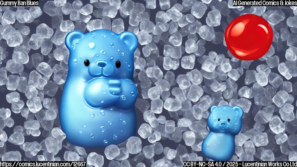 A sad-looking gummy bear is saying goodbye to a bubbly seltzer can. The background is a stark white. Simple, cartoon style.