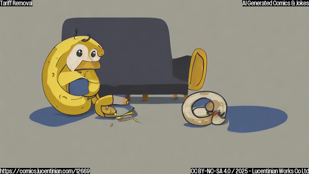 Cartoon image of a sad-looking banana with a band-aid on its peel, sitting on a tiny therapist's couch. Background is a plain light blue. Style is simple and childlike.