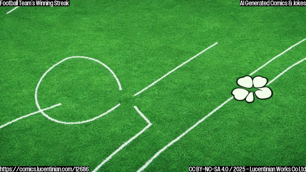 A cartoon image of a green football field with a four-leaf clover glowing in the end zone. The style is simple and bright, suitable for children.