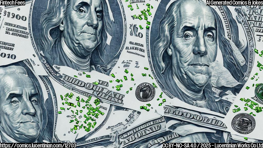 Cartoon drawing of a large, imposing bank building made of dollar bills shaking hands with a tiny, pixelated smartphone character. The background is a plain light blue.