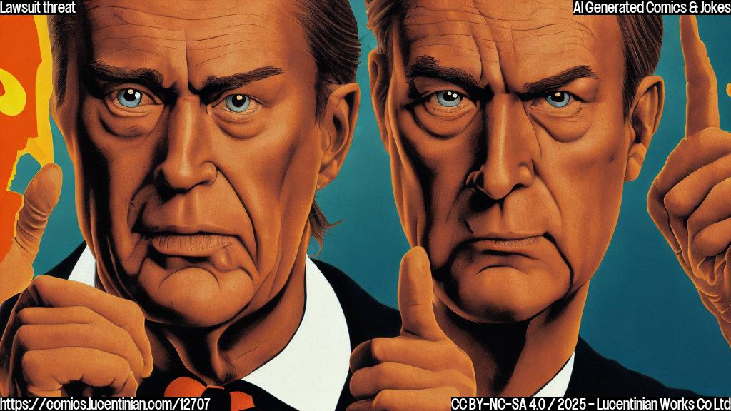 a plain color cartoon style picture of an orange man with overly bronzed skin wearing a dark suit, pointing an angry finger at a television screen displaying the letters "BBC"