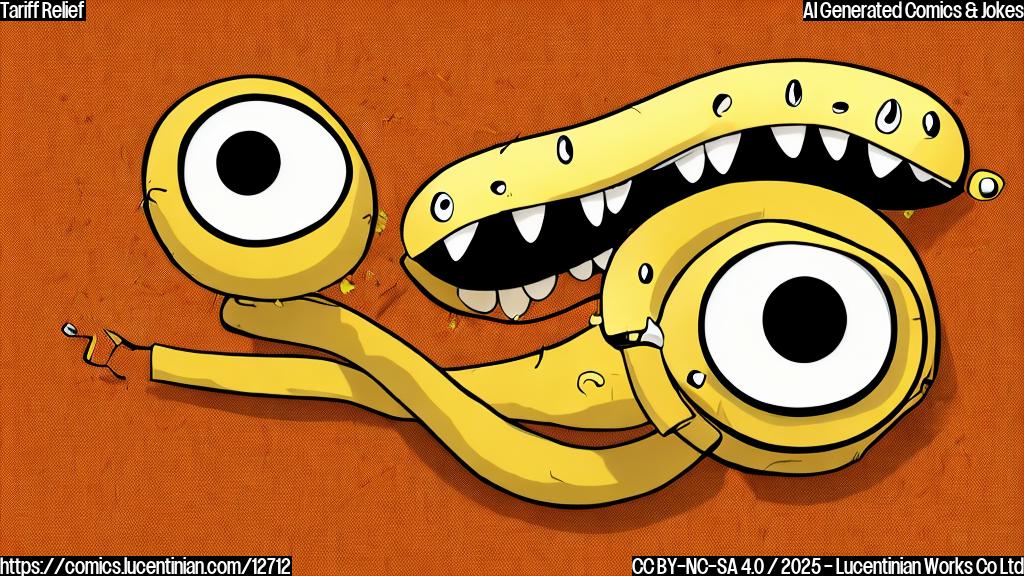 cartoon style, plain orange background, a curved yellow banana with big googly eyes and a nervous expression.