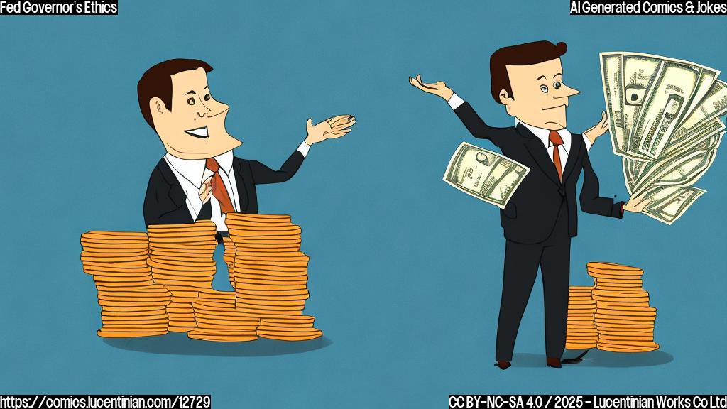 A cartoon style image depicting a person in a business suit waving goodbye, with a stack of moneybags beside them, all against a plain light blue background.