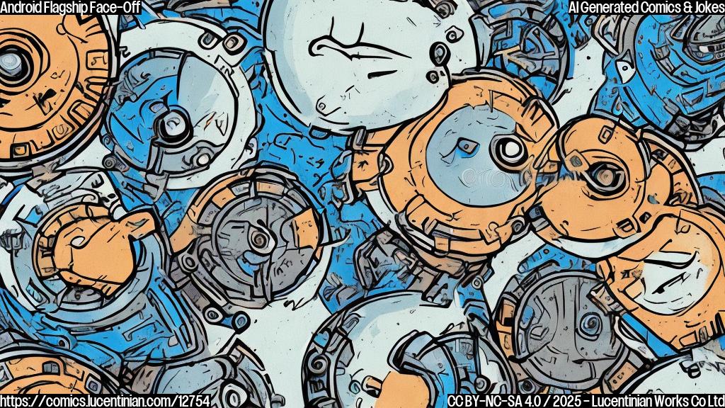 Plain color cartoon style picture of two stylized smartphones facing each other like boxers in a ring. One phone is slightly smaller and has a determined expression. The other is larger and more imposing, with a confident smirk.