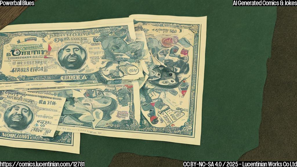 A cartoon lottery ticket with a sad face lying on a psychologist's couch. The psychologist is a green plump frog. The room is a simple, plain color style.