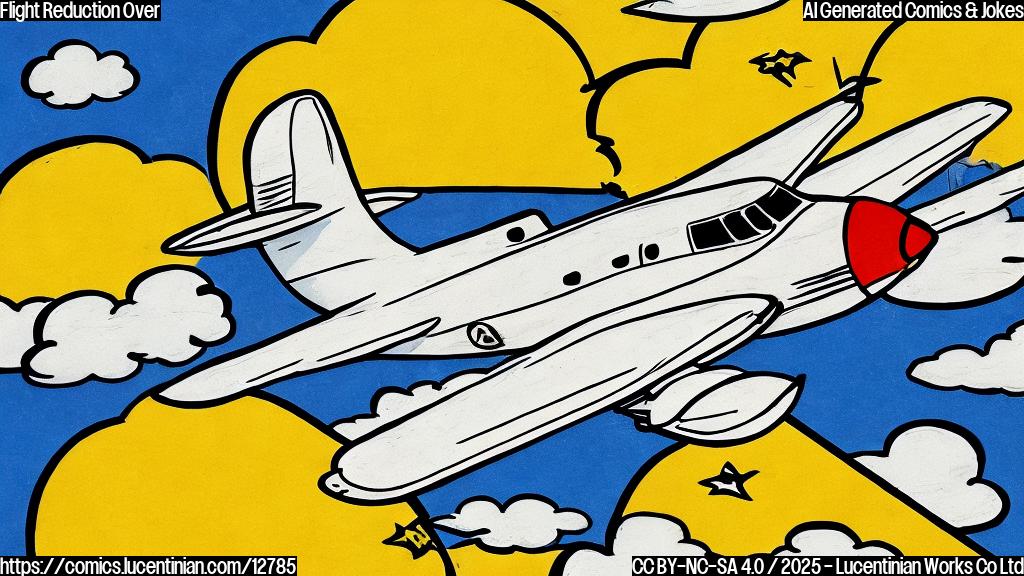 A cartoon airplane with a smiley face soaring through a blue sky with fluffy white clouds. The airplane has small wings and a propeller. The style is simple and cheerful, with bright, plain colors and thick outlines.