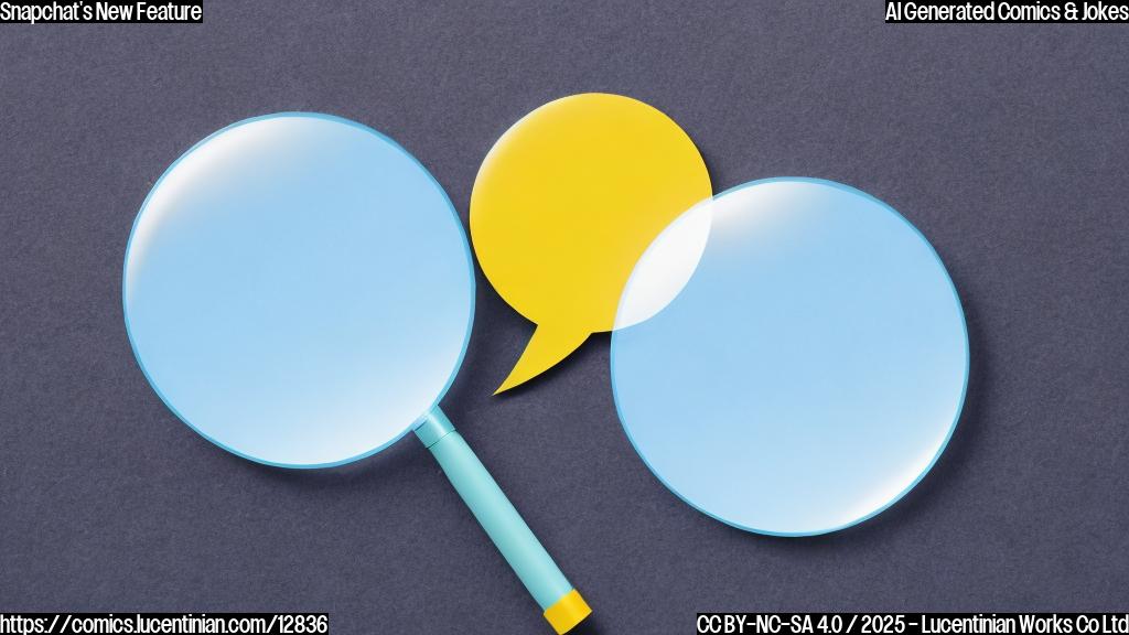 A light blue cartoon style speech bubble with a magnifying glass inside. The speech bubble has a surprised expression drawn on its face with wide eyes and a slightly open mouth. The background is a plain light blue.