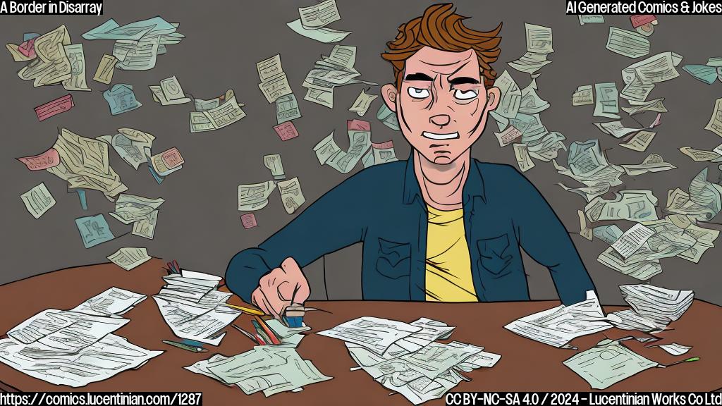 A cartoon style image of a person sitting on a couch with a mixture of frustrated and anxious facial expressions, surrounded by papers and pens, with a large "CONTAINMENT" sign in the background. The person's hands are clenched into fists, and their face is scrunched up in distress.