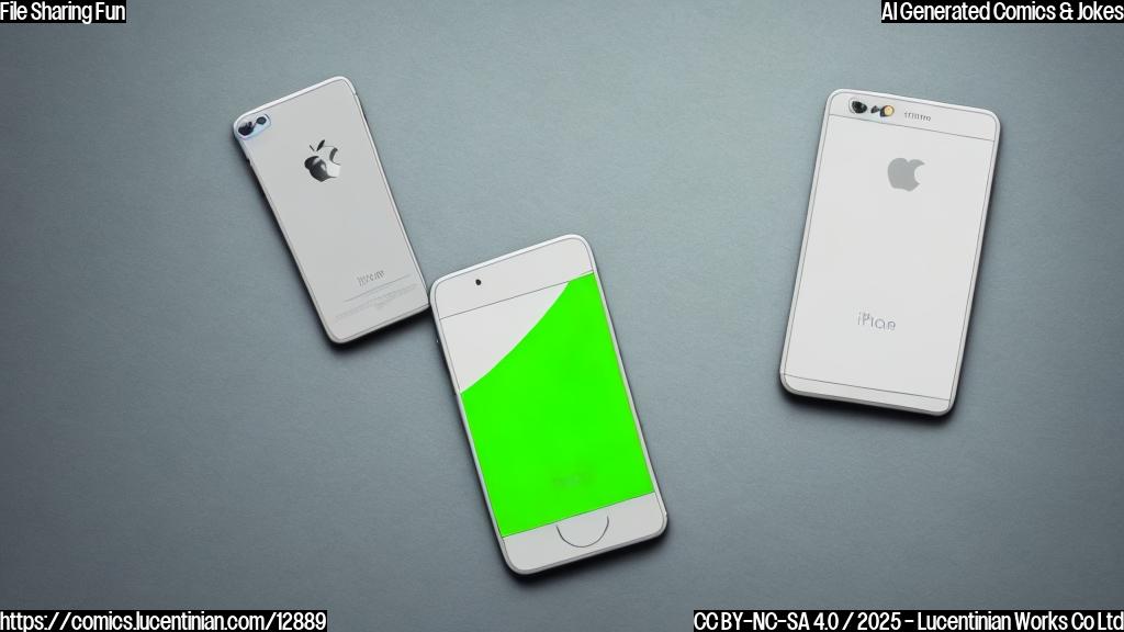 A cartoon style drawing of an Android phone with green skin holding hands with an iPhone with white skin, both smiling, on a plain light blue background.